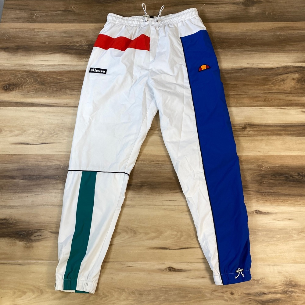 Ellesse Track Pants Mens S Colorblock Ripstop Joggers White Red Blue Sportswear